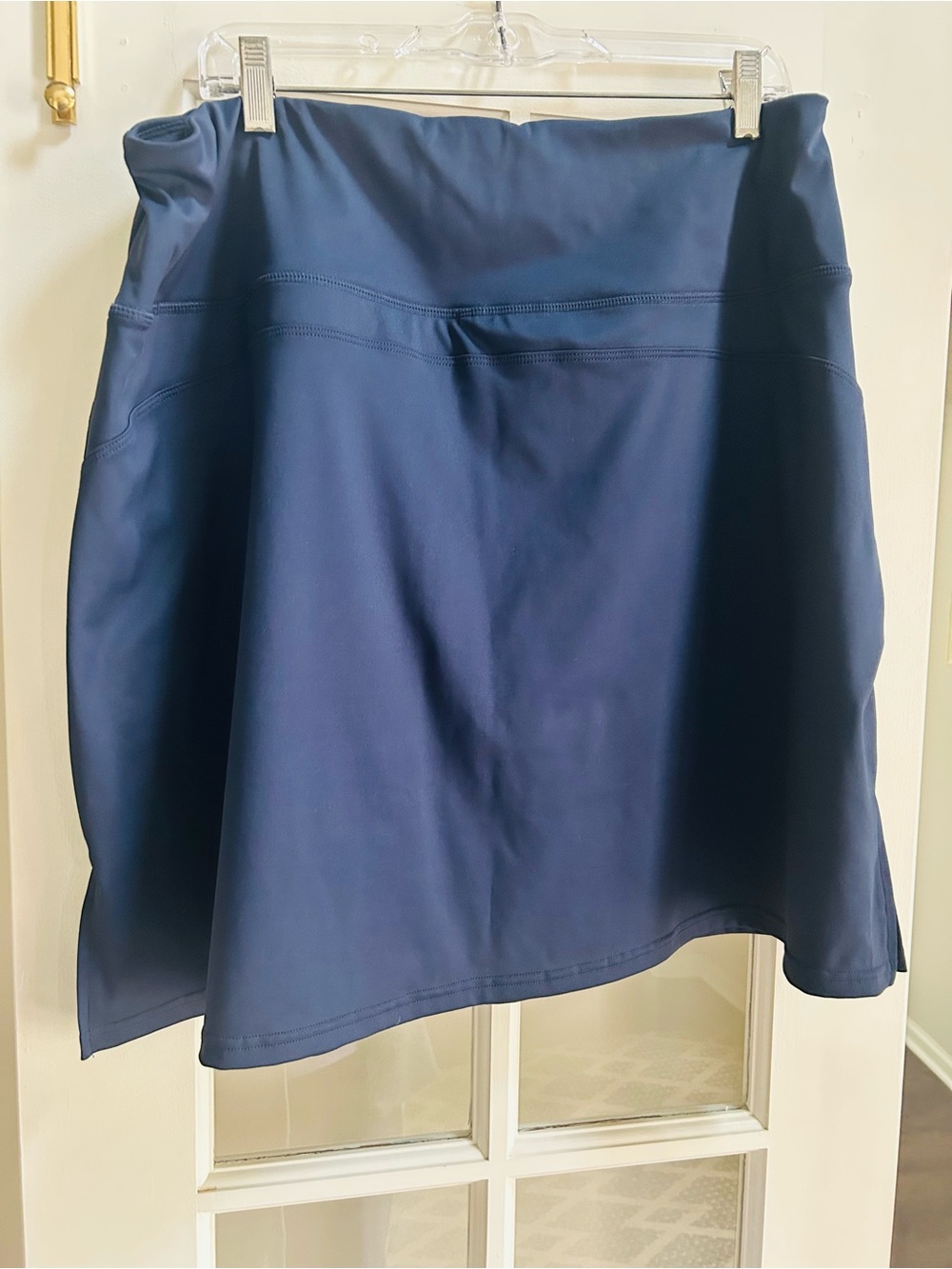 Navy Blue Athletic Culotte Stretchy Skirt with Built In Shorties - Picture 2 of 8